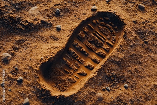 Astronaut footprint on marsian surface photo