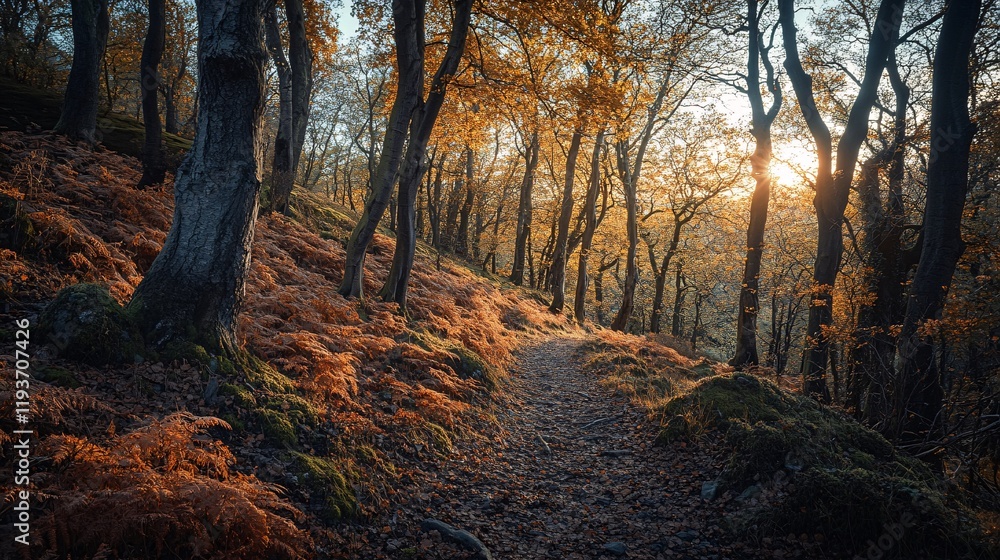 Fototapeta premium Sunlit Forest Path at Sunset
