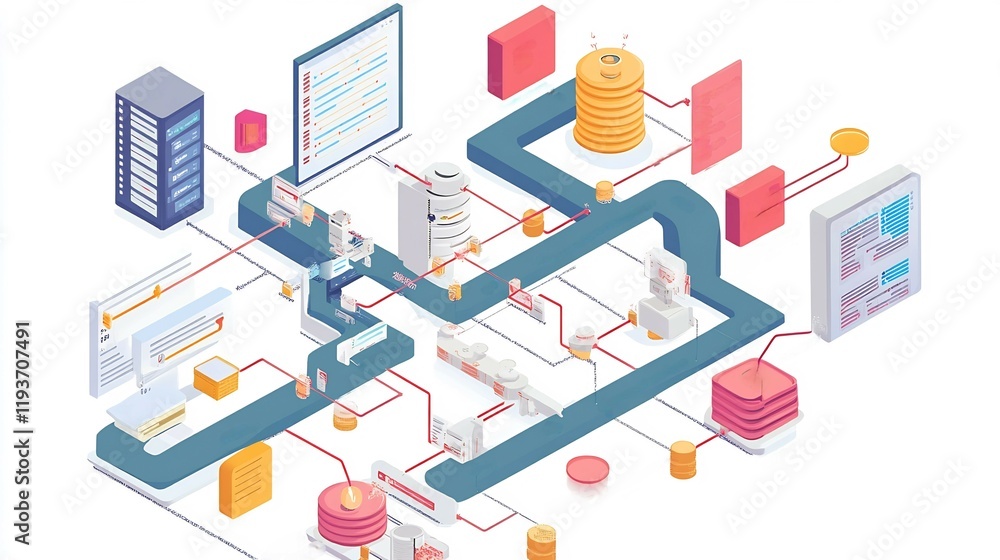 Obraz premium Depiction of workflows highlighting continuous integration and deployment pipelines for efficient software development cycles