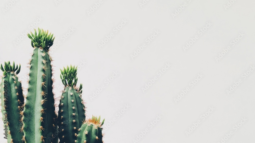 Closeup of a Vibrant Green Cactus Against a Minimalist White Background Closeup of a Vibrant Green Cactus Against a Minimalist White Background