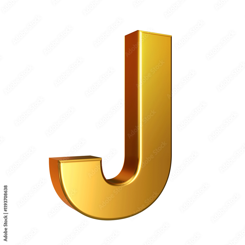 Golden font. Alphabet letter J isolated on a transparent background. 3d illustration. Golden font. Alphabet letter J isolated on a transparent background. 3d illustration.