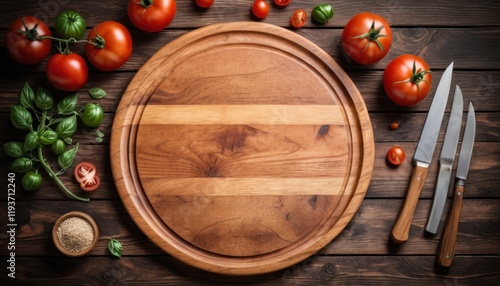 Fresh ripe tomatoes on a wooden table with a natural background