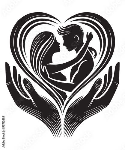 Happy Valentine's Day image. Abstract pattern of loving couple and romantic silhouette of vector illustration