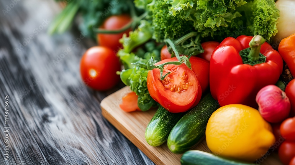 a cutting board with a bunch of vegetables on it a cutting board with a bunch of vegetables on it
