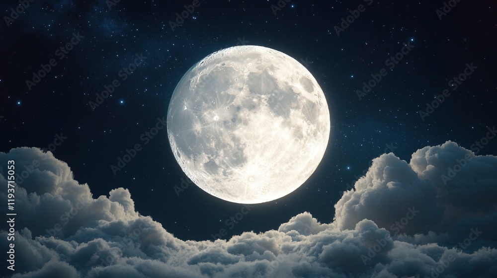 Silver Moonlight Casting Glow on Clouds in the Night Sky, Romantic moon in night concept. Silver Moonlight Casting Glow on Clouds in the Night Sky, Romantic moon in night concept.