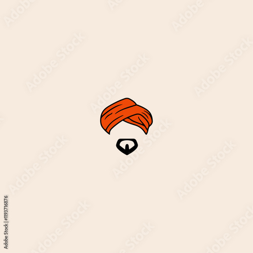 Orange turban headdress and mustache beard icon flat vector design.