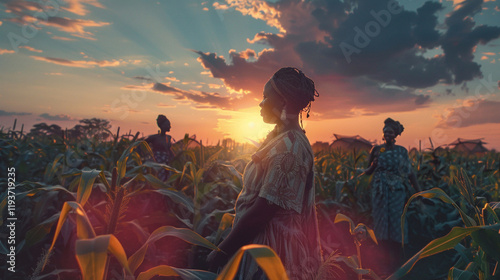 In Malawi; women labor in a maize field; their voices rising in song; with every note strengthening the bond of unity and the shared effort required to sustain their agricultural way of life. photo