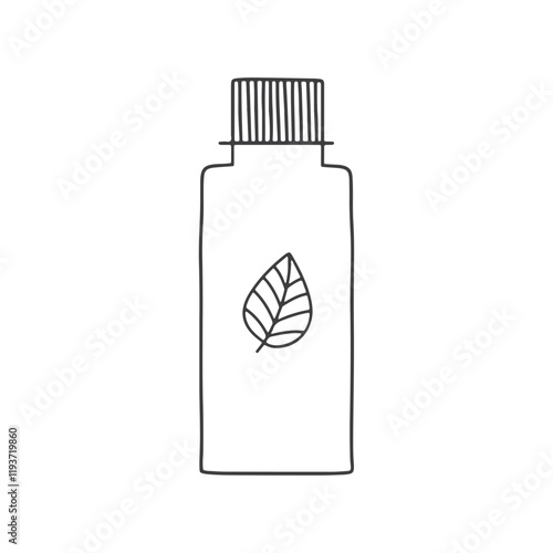 Simple water bottle with leaf. Eco-friendly recyclable material. Vector doodle illustration