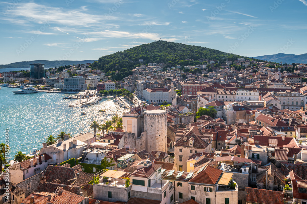 Aerial view of the city of Split in Croatia in warm summer sunset light
Aerial view of the city of Split in Croatia in warm summer sunset light
