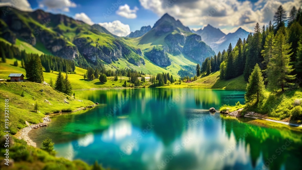 Serene Summer Escape: Tilt-Shift Italian Alps Lake Serene Summer Escape: Tilt-Shift Italian Alps Lake