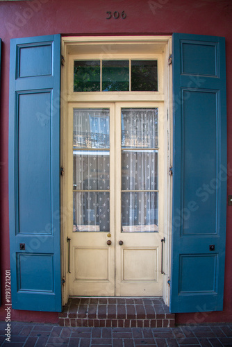 Vintage style door in the French Quarter of New Orleans 