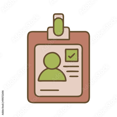 Id Badge Icon with a green silhouette and checklist design