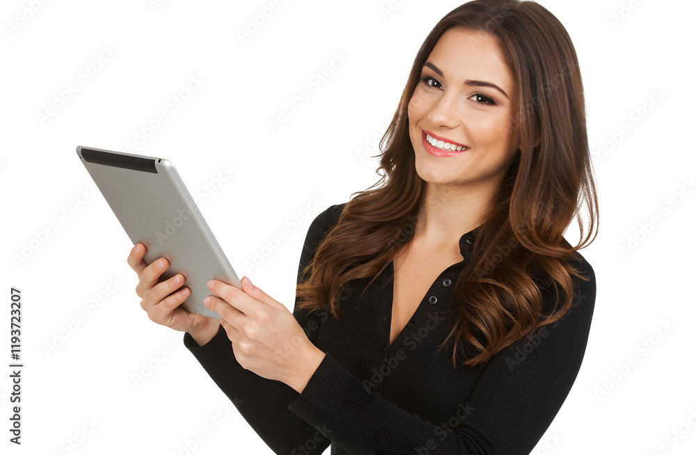 Beautiful smiling woman holding a tablet computer. Beautiful smiling woman holding a tablet computer.