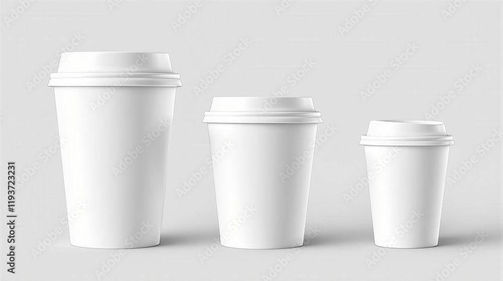 Paper coffee cups in different sizes on white background Paper coffee cups in different sizes on white background