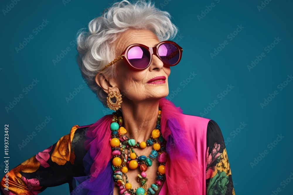 Old Fashioned Elegance: Funny Portraits of a Stylish Senior Woman Dressing for a Special Event - Granny Model on Colored Backgrounds, Aged 90 Old Fashioned Elegance: Funny Portraits of a Stylish Senior Woman Dressing for a Special Event - Granny Model on Colored Backgrounds, Aged 90