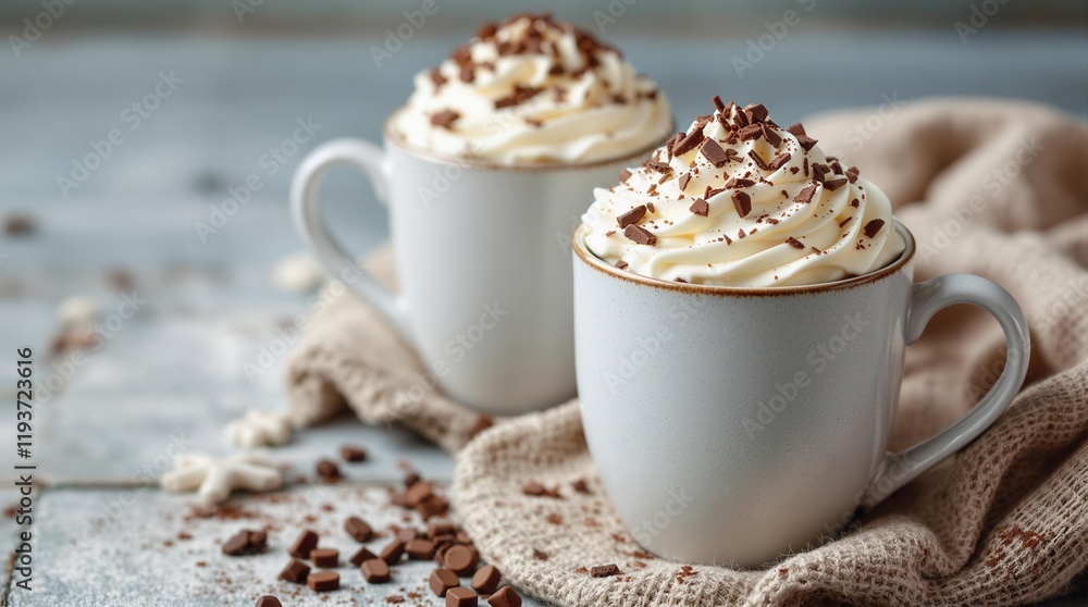 Cups of hot chocolate with whipped cream Cups of hot chocolate with whipped cream