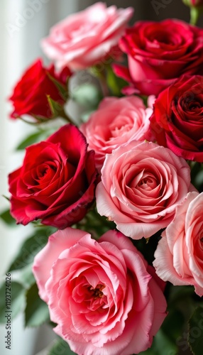 Wallpaper Mural A Bunch of Red and Pink Roses in Full Bloom Close Up Showing Petal Details Torontodigital.ca