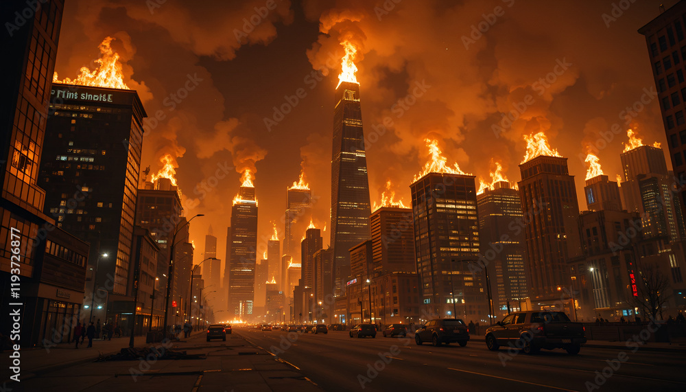 Naklejka premium a large city on fire