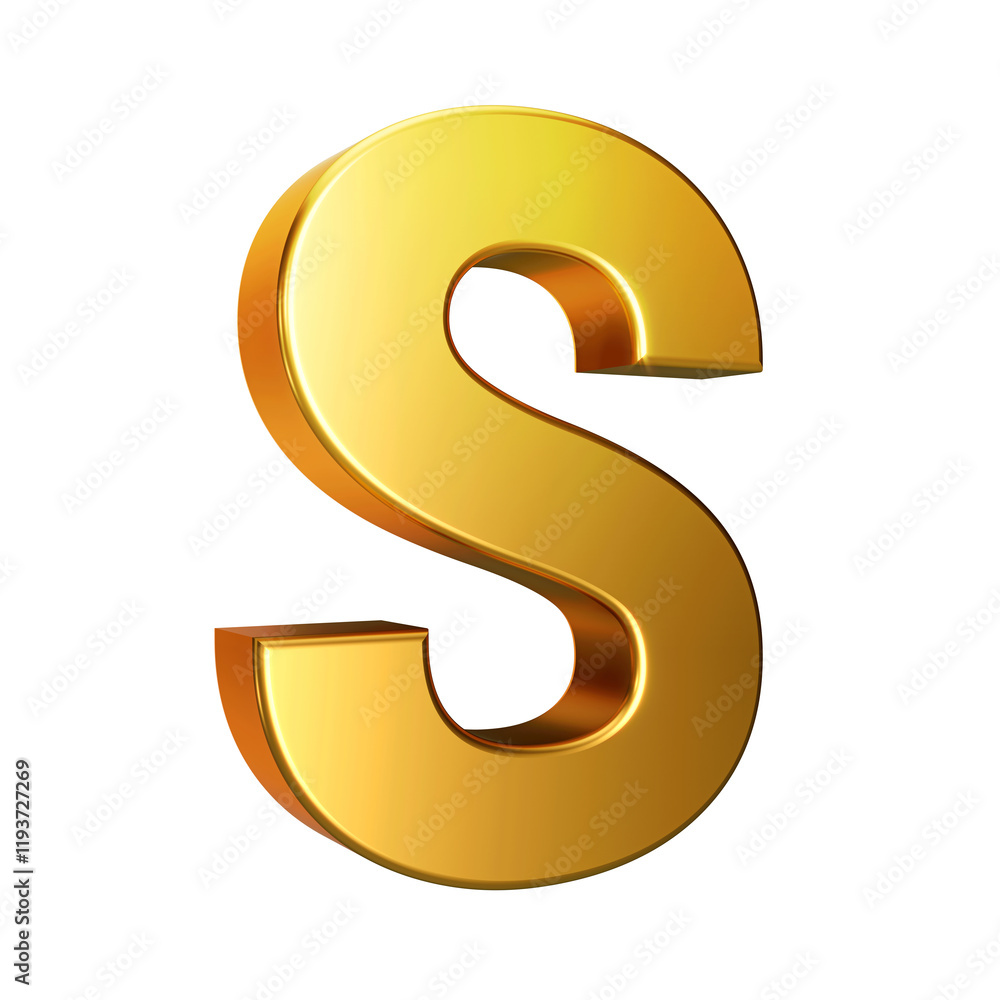 Golden font. Alphabet letter S isolated on a transparent background. 3d illustration. Golden font. Alphabet letter S isolated on a transparent background. 3d illustration.