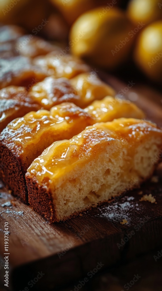 Close-up of a cake with a soft texture and delicate citrus notes with a glossy icing on top. Cake with lemony flavor and freshness. Close-up of a cake with a soft texture and delicate citrus notes with a glossy icing on top. Cake with lemony flavor and freshness.