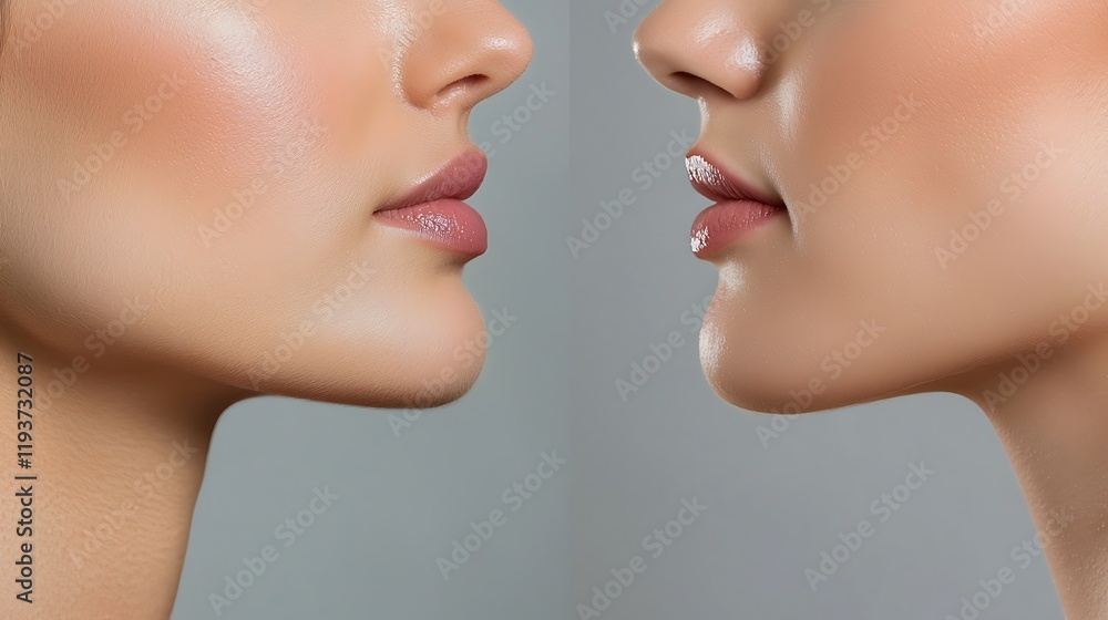 Obraz premium woman tightening the chin before and after the procedure woman tightening the chin before and after the procedure before and after