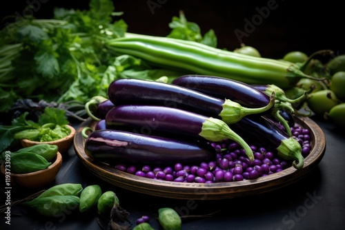 Surti Undhiyu - Traditional Gujarati Recipe with Garden Fresh Purple Eggplant and Valor Beans. Aubergine, Hyacinth Beans, and More photo