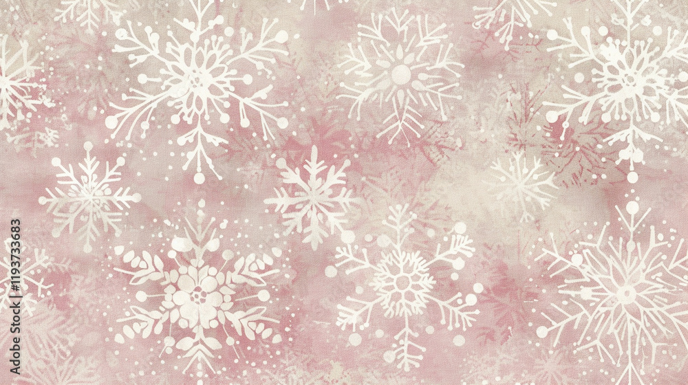 A festive holiday background featuring a seamless pattern of snowflakes in pastel pink and white, set against a soft Champagne beige backdrop, evoking a cheerful winter mood A festive holiday background featuring a seamless pattern of snowflakes in pastel pink and white, set against a soft Champagne beige backdrop, evoking a cheerful winter mood