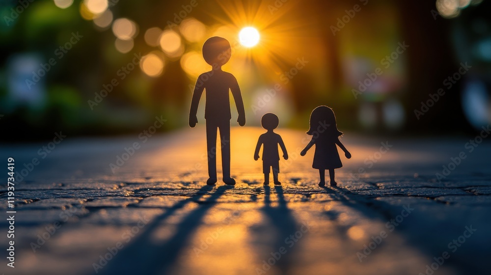 Silhouette Family with Children at Sunset in a Park, Capturing the Joy and Togetherness of a Loving Family During a Beautiful Evening Outdoors Silhouette Family with Children at Sunset in a Park, Capturing the Joy and Togetherness of a Loving Family During a Beautiful Evening Outdoors