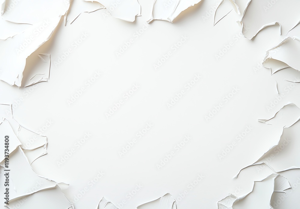 Fototapeta premium A creative white background with torn paper edges forming a heart shape, perfect for showcasing messages, art, or special events in a minimalistic style.