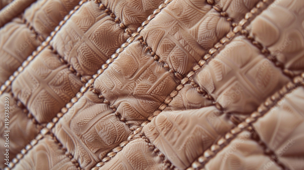 Fototapeta premium A luxurious quilted fabric background in Mocha Mousse with Champagne beige stitching, creating a warm and elegant texture for high-end designs