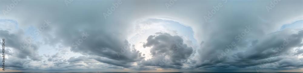 Cloudy sky panorama shows low clouds covering sky. Seamless 360-degree view perfect for 3D models, games. Comprehensive view of zenith area with low clouds. Suitable for use in aerial drone Cloudy sky panorama shows low clouds covering sky. Seamless 360-degree view perfect for 3D models, games. Comprehensive view of zenith area with low clouds. Suitable for use in aerial drone