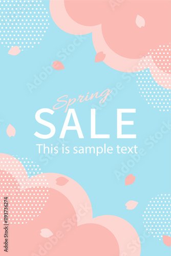 桜散る、メンフィスデザインの春色背景フレームイラスト