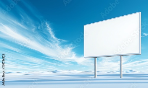 A blank billboard stands against a bright blue sky with wispy clouds, providing a perfect canvas for advertising messages or creative displays in an open landscape. photo