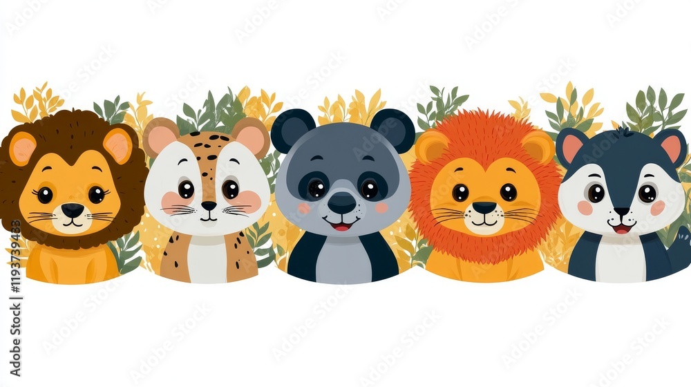 Cute cartoon animals in the form of a group. illustration Cute cartoon animals in the form of a group. illustration