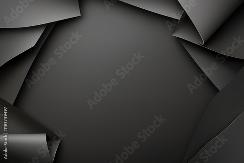 A stylish abstract background featuring folded black paper layers with a smooth central area, perfect for creative projects such as posters, presentations, and digital media. photo