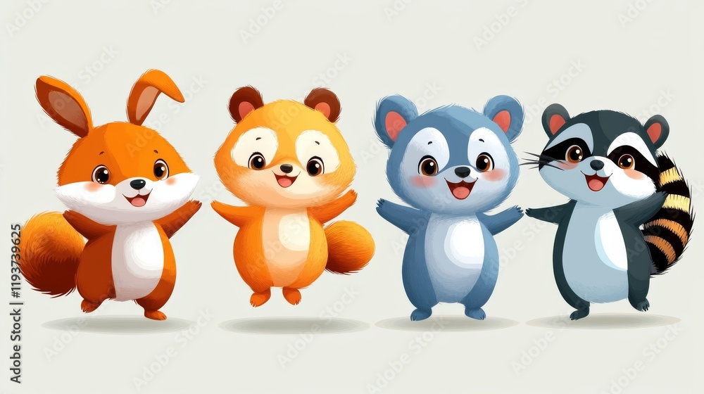 Fototapeta premium Cute cartoon animals in the form of a group. illustration