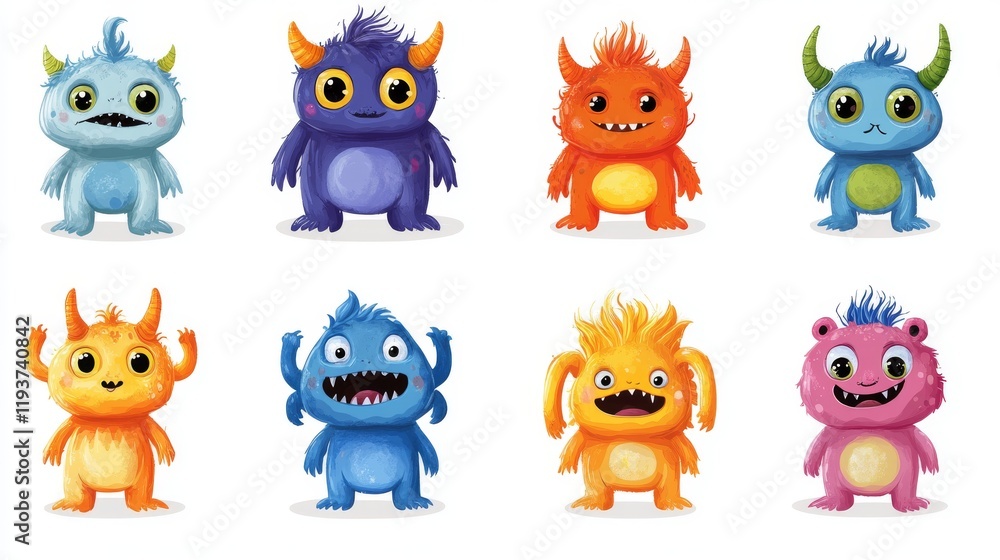 Set of cute cartoon monsters. illustration isolated on white background Set of cute cartoon monsters. illustration isolated on white background