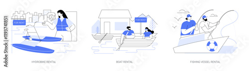 Boat rental isolated cartoon vector illustrations se