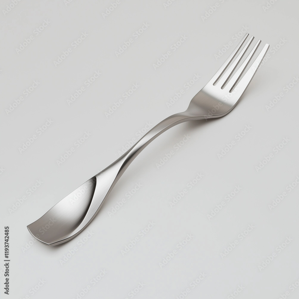 Futuristic fork with a sleek abstract curved handle, designed for both aesthetics and ergonomic comfort Futuristic fork with a sleek abstract curved handle, designed for both aesthetics and ergonomic comfort