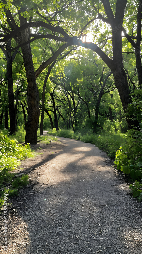 Serene Canopy: A Picturesque Hiking Trail Enveloped in Lush Greenery in Kansas City Serene Canopy: A Picturesque Hiking Trail Enveloped in Lush Greenery in Kansas City
