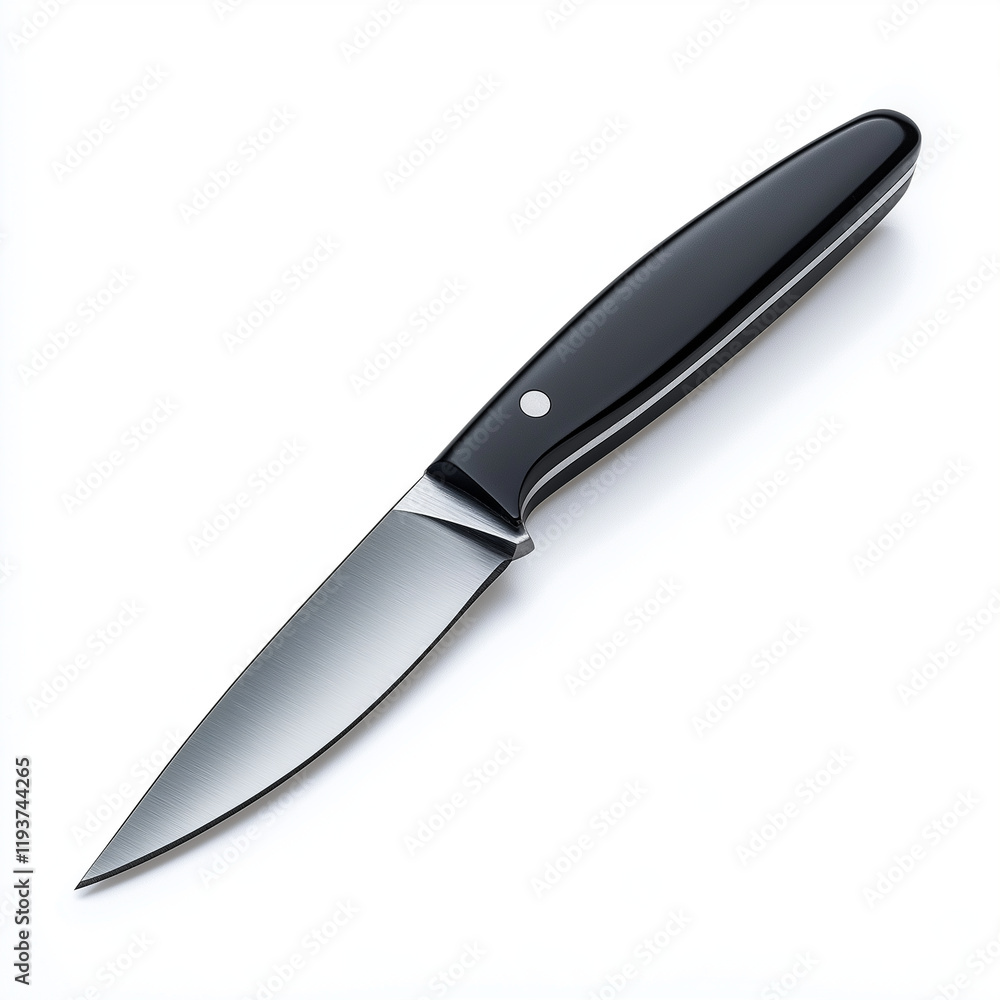 Obraz premium A versatile vegetable knife with a black ergonomic handle and a sharp stainless steel blade, perfect for precise vegetable preparation
