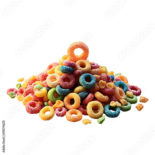 A Colorful Pile of Sweet Cereal Rings and Other Shapes