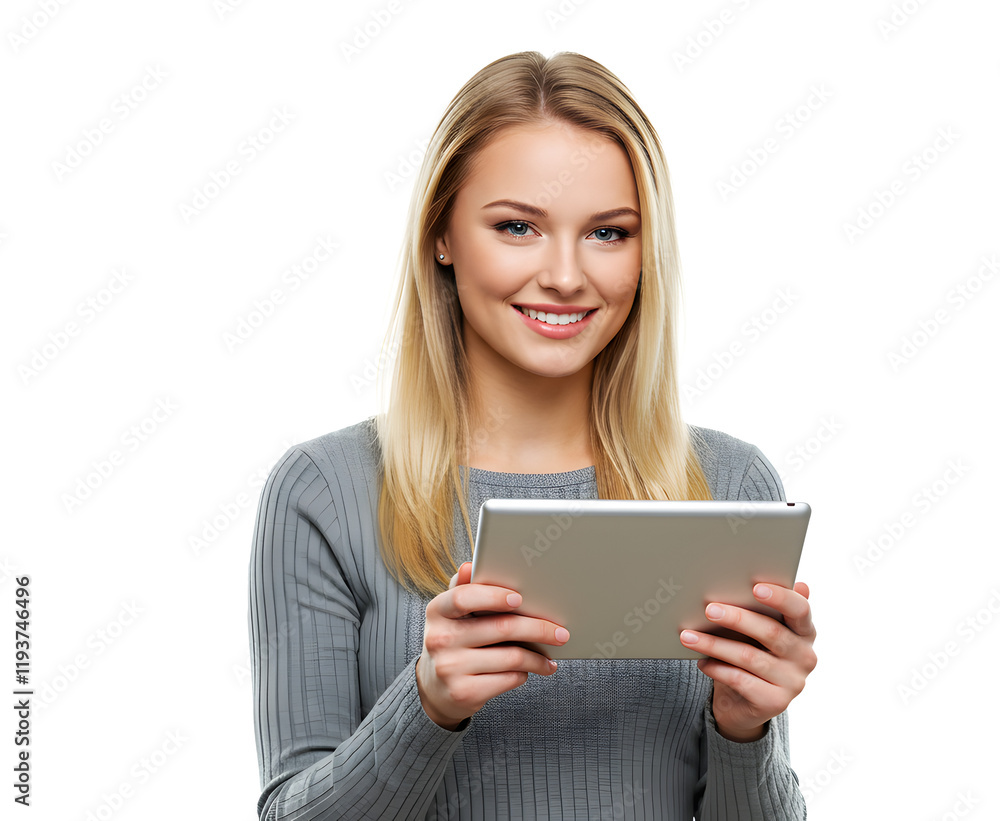 Beautiful smiling woman holding a tablet computer. Beautiful smiling woman holding a tablet computer.