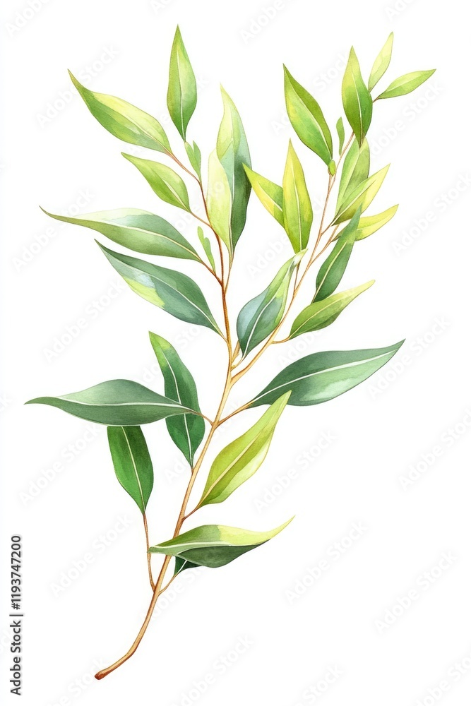 Fototapeta premium Lush Eucalyptus Stem: A Natural Spring Decor Element Highlighting Fresh Leaves and Floral Essence