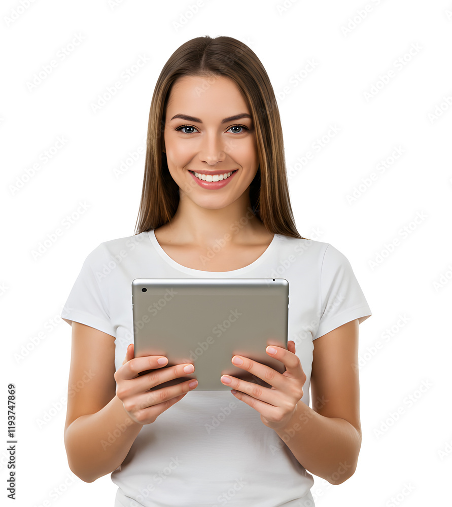 Beautiful smiling woman holding a tablet computer. Beautiful smiling woman holding a tablet computer.