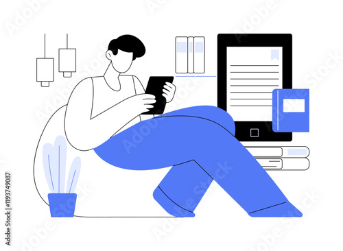 Reading e-book isolated cartoon vector illustrations.