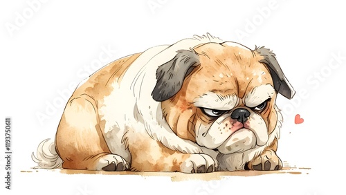 A vector drawing of a bulldog with a sorrowful look, capturing a gloomy and somber atmosphere. photo