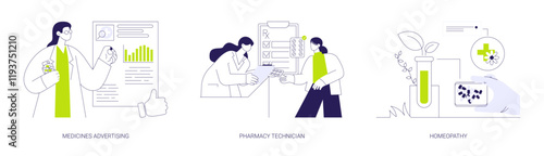 Pharmaceutical market abstract concept vector illustrations.
