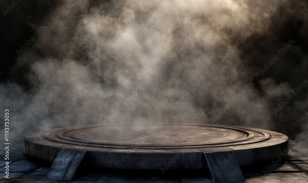 Fototapeta premium A Circular Platform in a Smoke-Filled, Mystical Setting