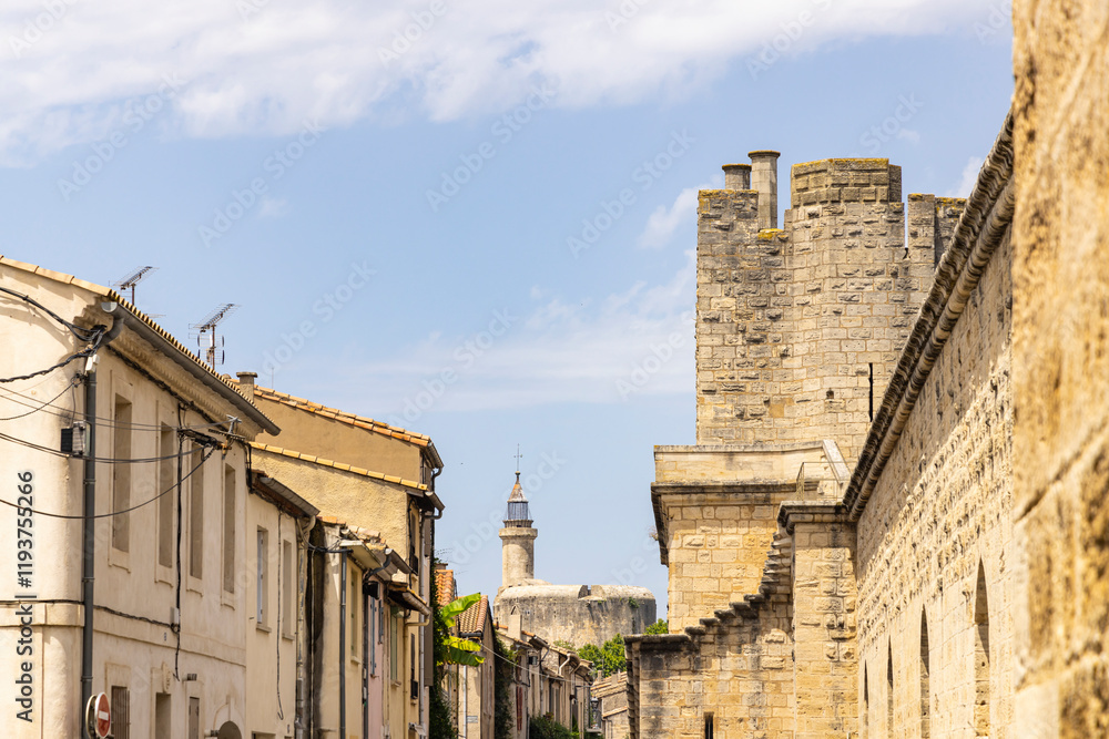 Aigues-Mortes, Gard, Occitania, France. The old town of Aigues-Mortes. Aigues-Mortes, Gard, Occitania, France. The old town of Aigues-Mortes.